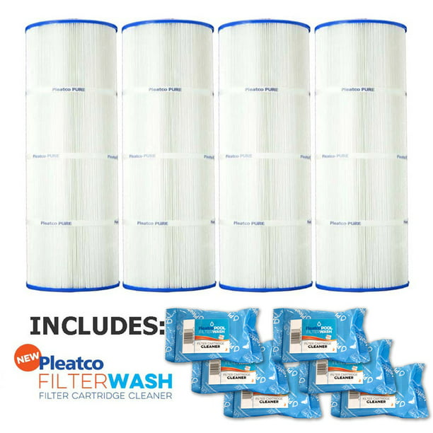 4 Pack Pleatco PCC60 Filter Cartridge Pentair Clear & Clear  w/ 1x Filter Wash 